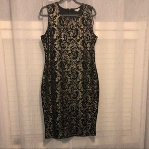 Sleeveless Black/Gold bodycon dress. Size 14.